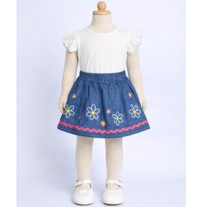 NWT Est 1989 Place Chambray Skirt 2T - Floral Embroidery & Rickrack Trim